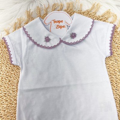 Body gola Bordada manga curta- Duas flores Lilás